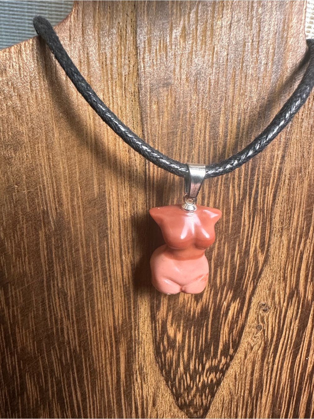 Handmade Mini Pink Alashan Agate Lady Body Carving Pendant Necklace on Rope - Picture 5 of 12
